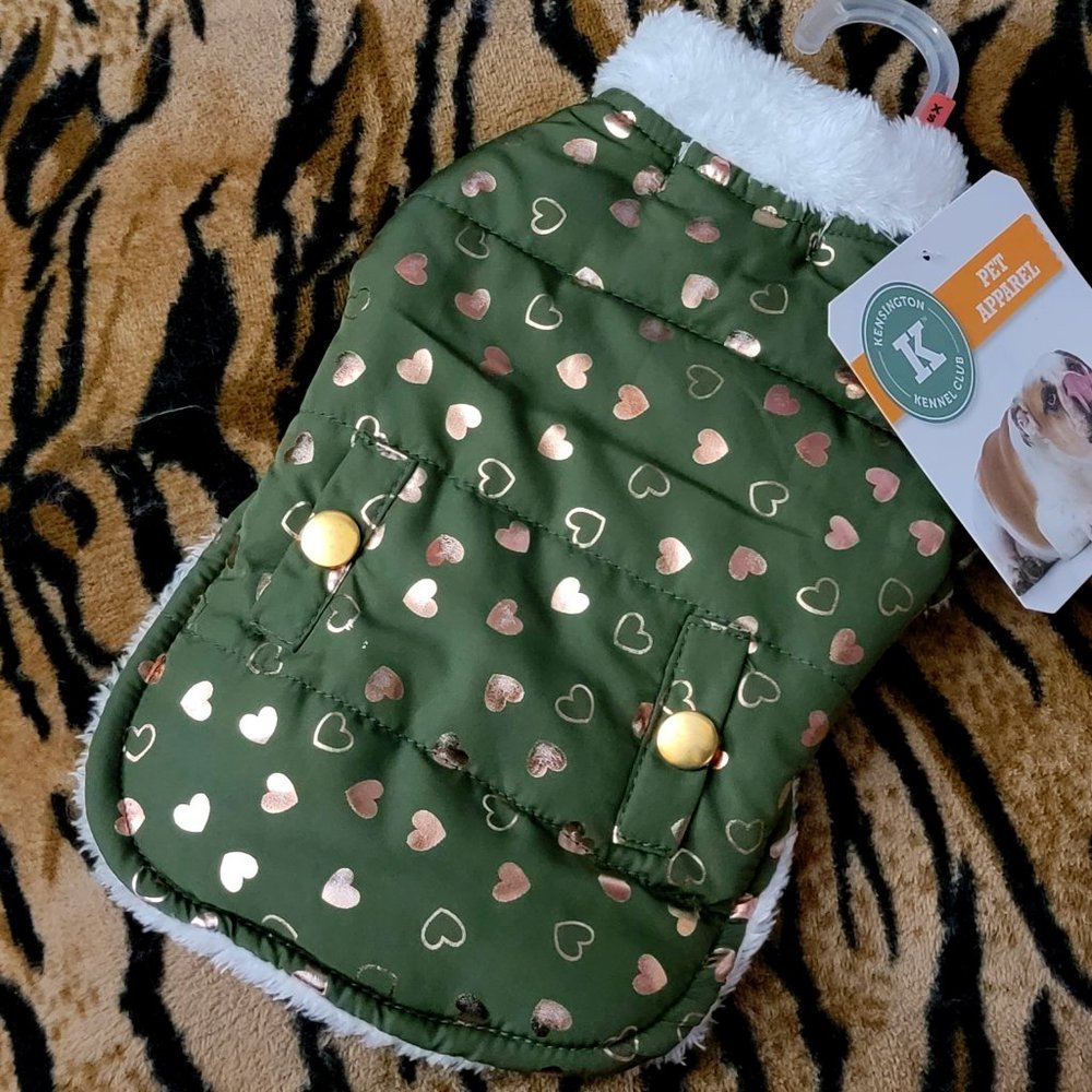 Pet Coat Sweater Dog or Cat Green Golden Hearts  size xs ea. New w/Tag!